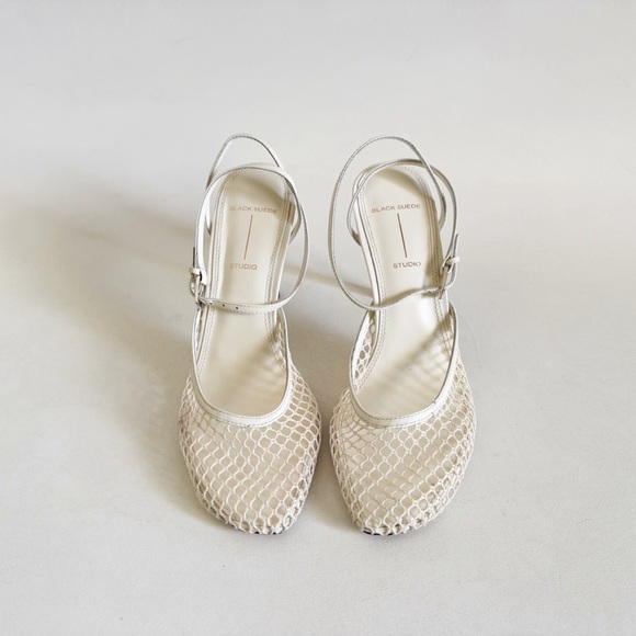 Black Suede Studio Millie 100 Mesh Heels 8.5 Ivory Crochet European Resort Chic - Picture 7 of 15